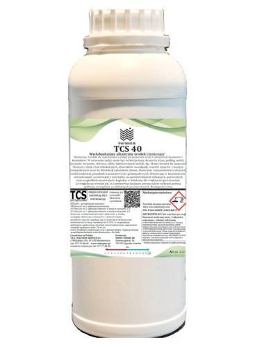 TCS 40 mycie sadzy po pożarach, olej, tłuszcz, smar, porosty, odchody ptaków, nawarstwienia Alkaliczny środek myjący kominy, kominki 5L